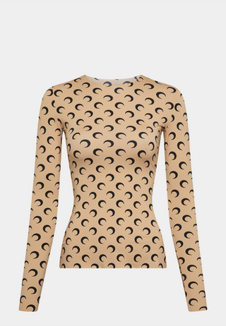 Marine Serre Regenerated All Over Moon Jersey Second Moon On Tan