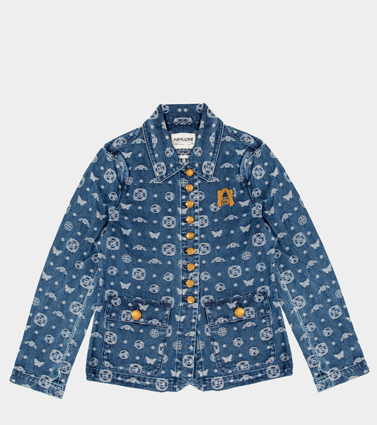 Ashluxe Paradise Pattern Female Denim Jacket Blue