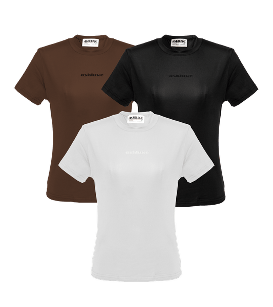 Ashluxe 3 Set Female Bodycon Top White Black Brown