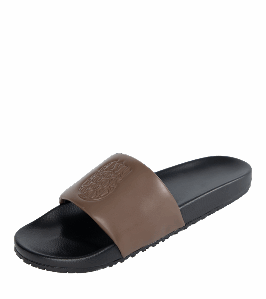 Ashluxe Emblem Leather Slides Brown
