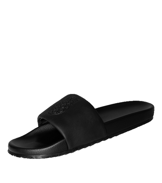 Ashluxe Emblem Leather Slides Black