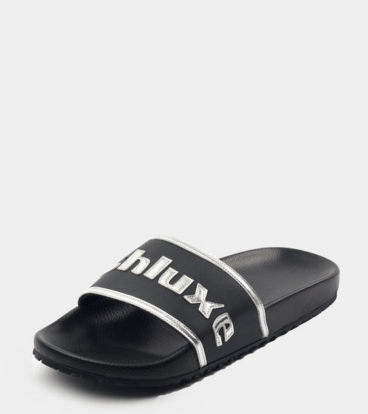 Ashluxe Stitched Leather Slides Black