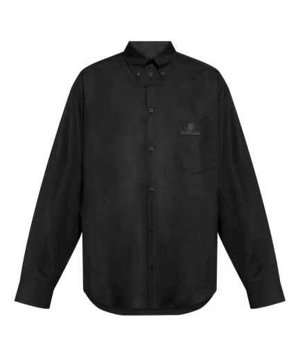 Balenciaga BB Logo-embroidered Long-sleeve Shirt – black