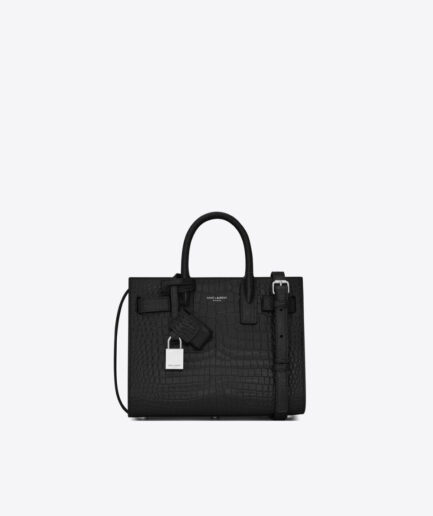 Saint Laurent Sac De Jour Nano In Crocodile Embossed Leather – black