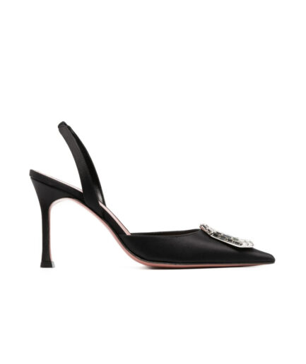 Amina Muaddi Camelia Sling 90 Black Satin