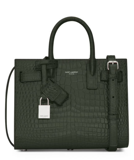 Saint Laurent Sac De Jour Nano In Crocodile Embossed Leather – green