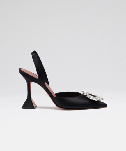 Amina Muaddi Begum Sling 95 Black Satin