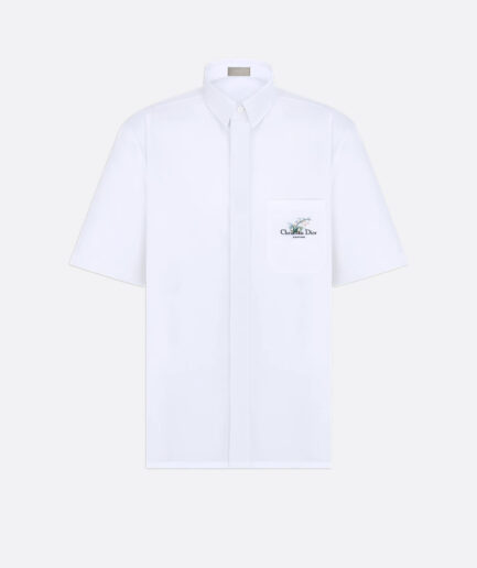 Dior Short-Sleeved Shirt with Christian Dior Couture Lily of the Valley Embroidery – white