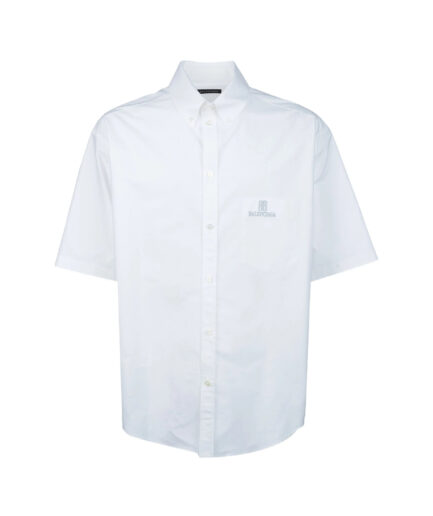 Balenciaga BB Logo Embroidered Short-sleeve Shirt – white