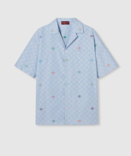 Gucci Striped Cotton Bowling Shirt – light blue & white
