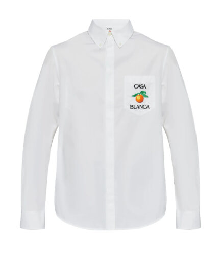 Casablanca Long-sleeve Embroidered Orange Oxford Shirt – white