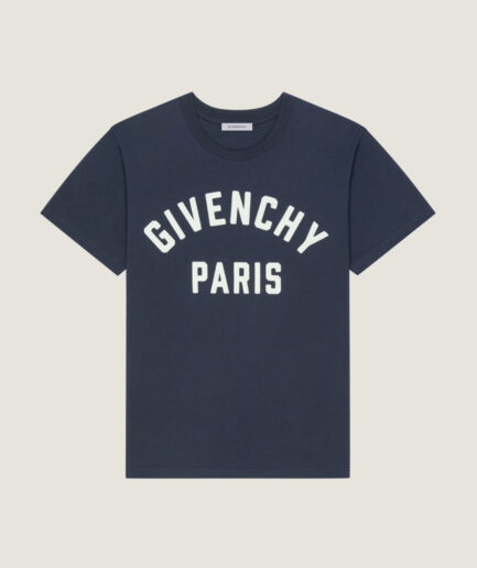 GIVENCHY Paris T-shirt in Cotton – Navy Blue/White
