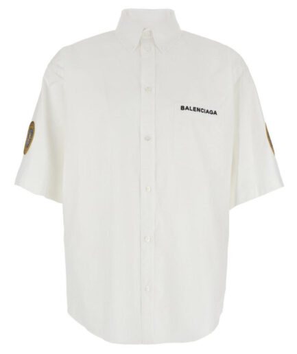 Balenciaga Uniform Merch Large Fit Shirt in White Cotton Poplin