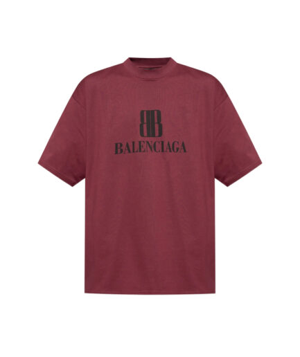 Balenciaga Men’s Nano BB T-shirt Medium Fit in Burgundy