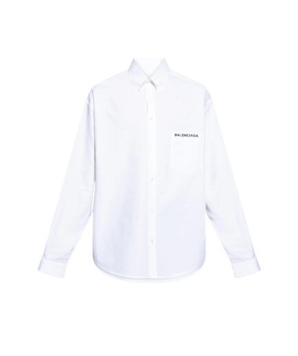 Balenciaga Uniform Merch Large Fit Long-sleeve Shirt in White Cotton Poplin
