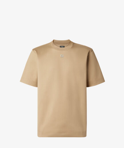 FENDI Metal FF Logo-plaque Cotton T-shirt – beige