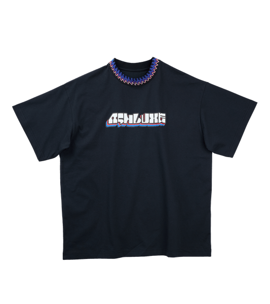 Knitted Neck Rib Logo T-shirt Black