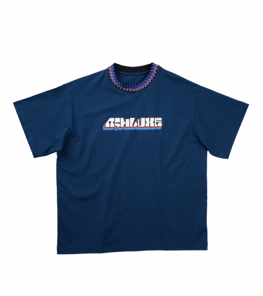 Knitted Neck Rib Logo T-shirt Blue