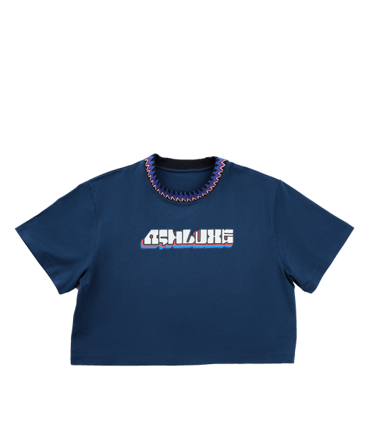 Knitted Neck Cropped T-Shirt Blue