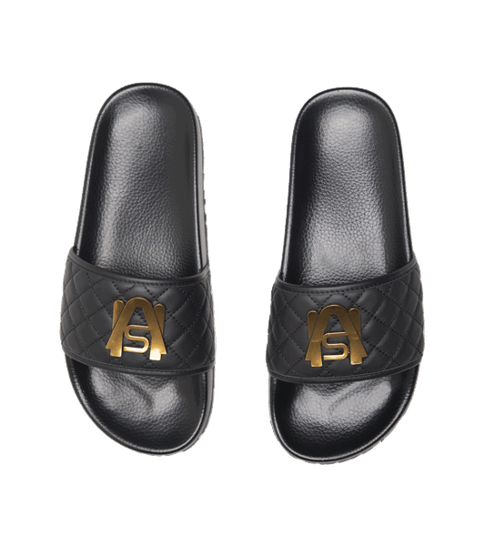 Ashluxe Paradise Quilted Leather Slides Black