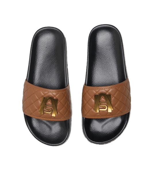 Ashluxe Paradise Quilted Leather Slides - Brown