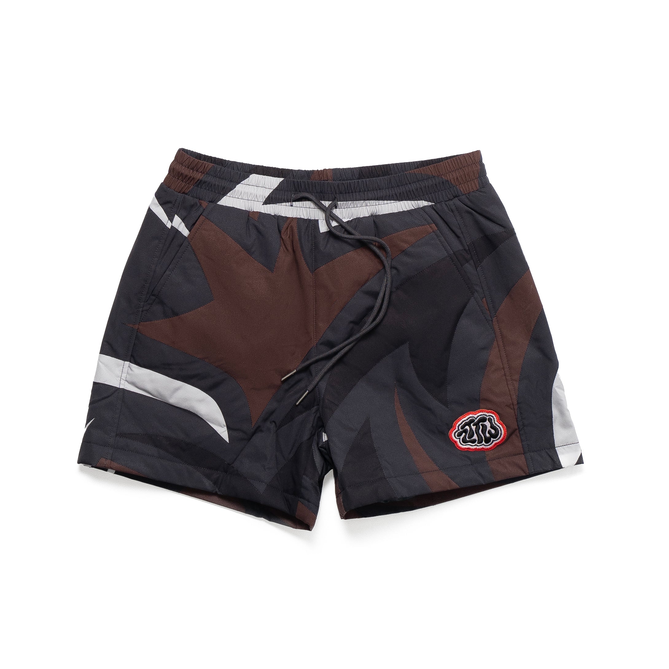Black camo puffer shorts