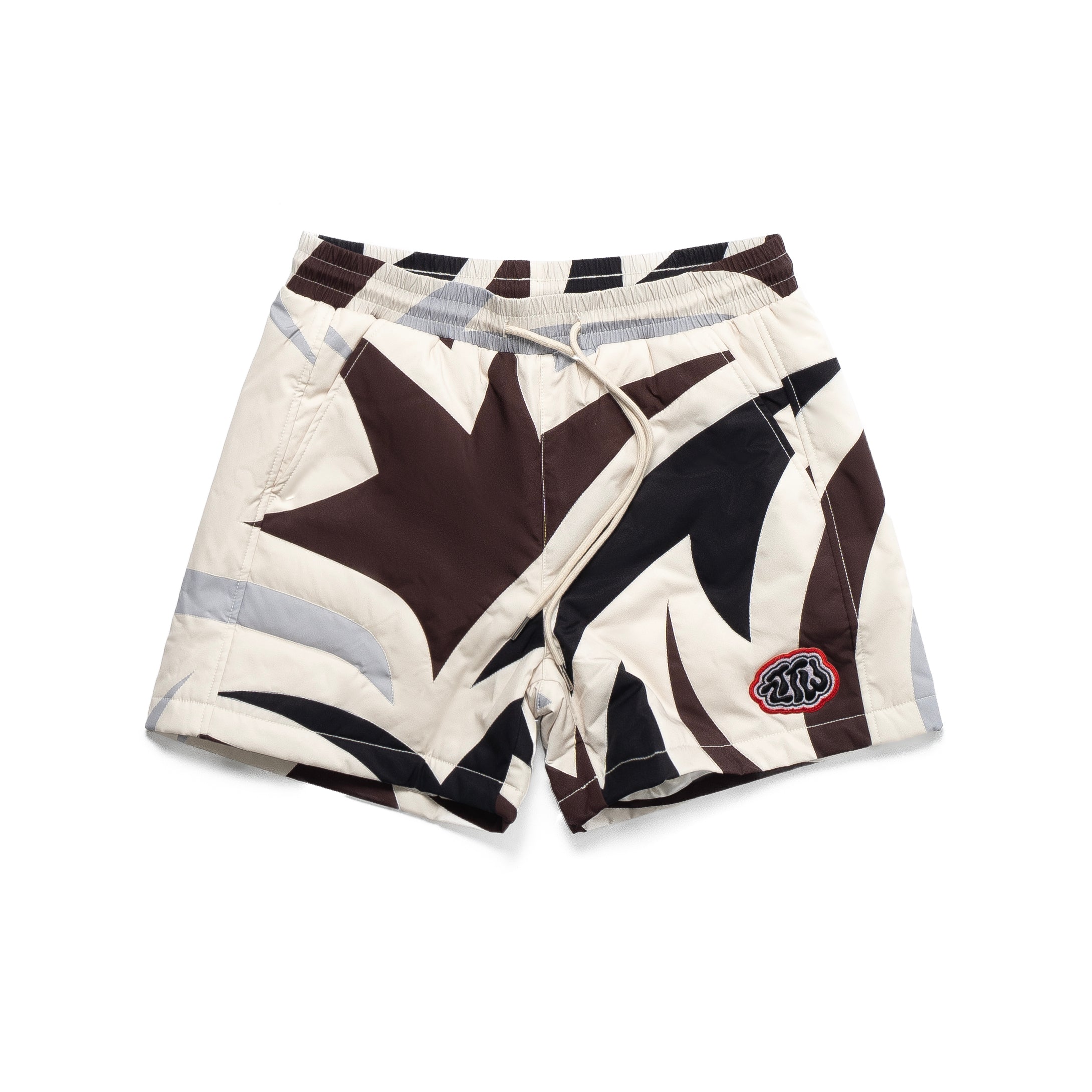 cream camo puffer shorts