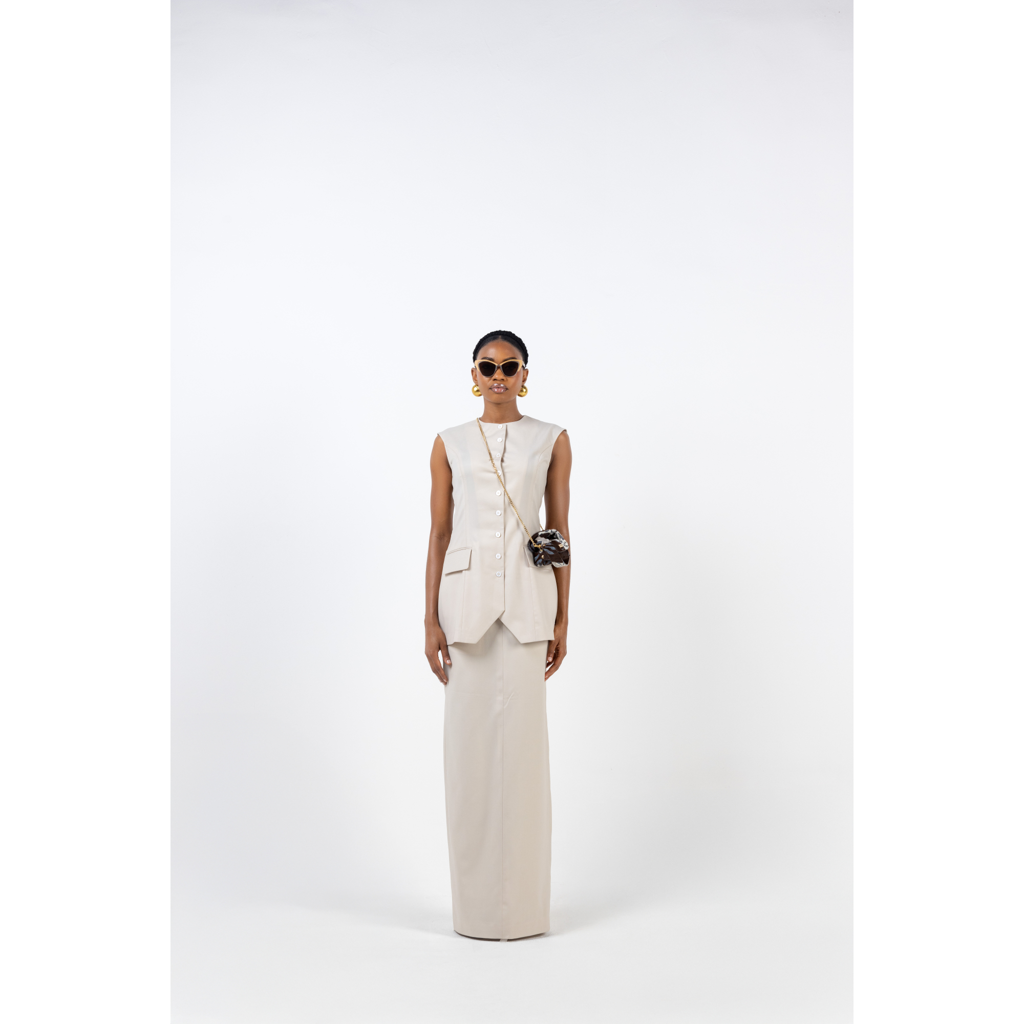 BEIGE PURE WOOL VEST AND SKIRT