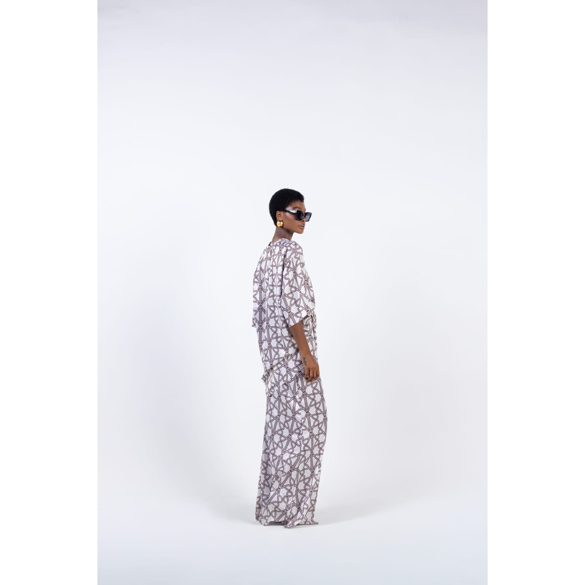 NUDE ATAFO PRINT SILK T-SHIRT AND SKIRT