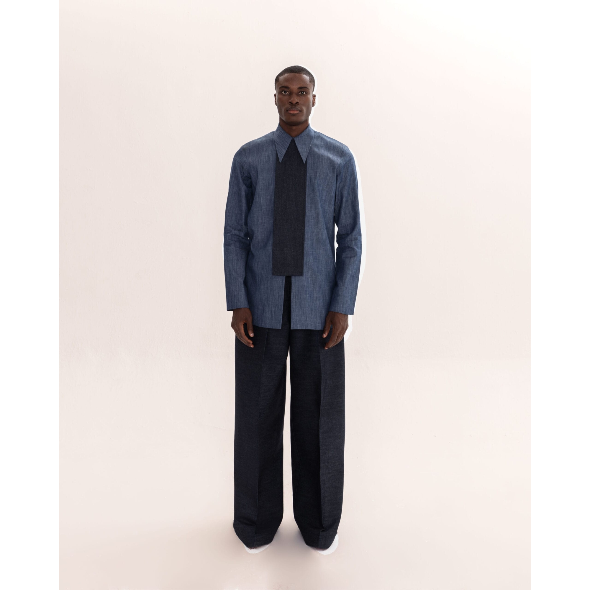 TWO TONED DENIM PANEL SHIRT SET