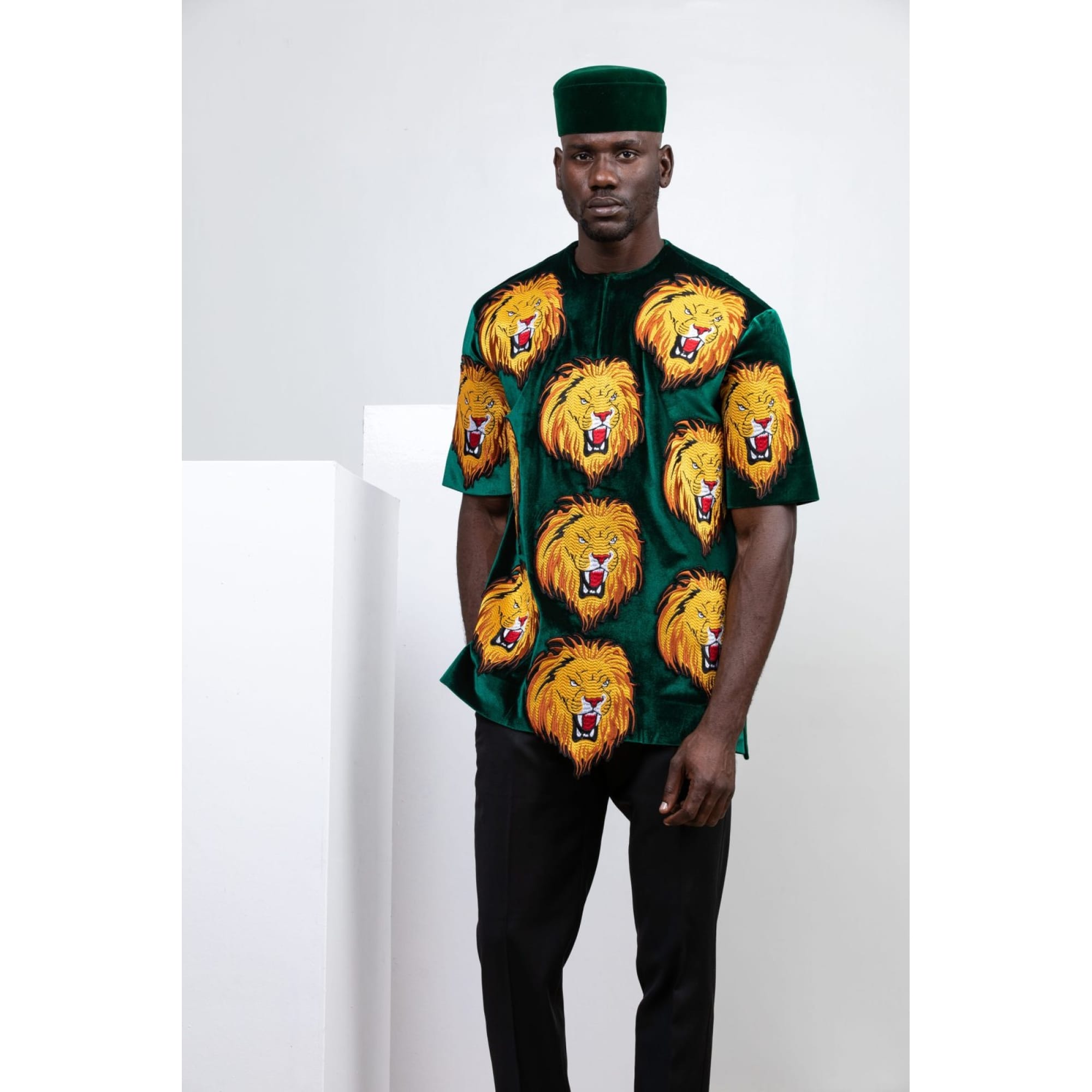 GREEN EMBROIDERY ISI-AGU TOP WITH MATCHING CAP
