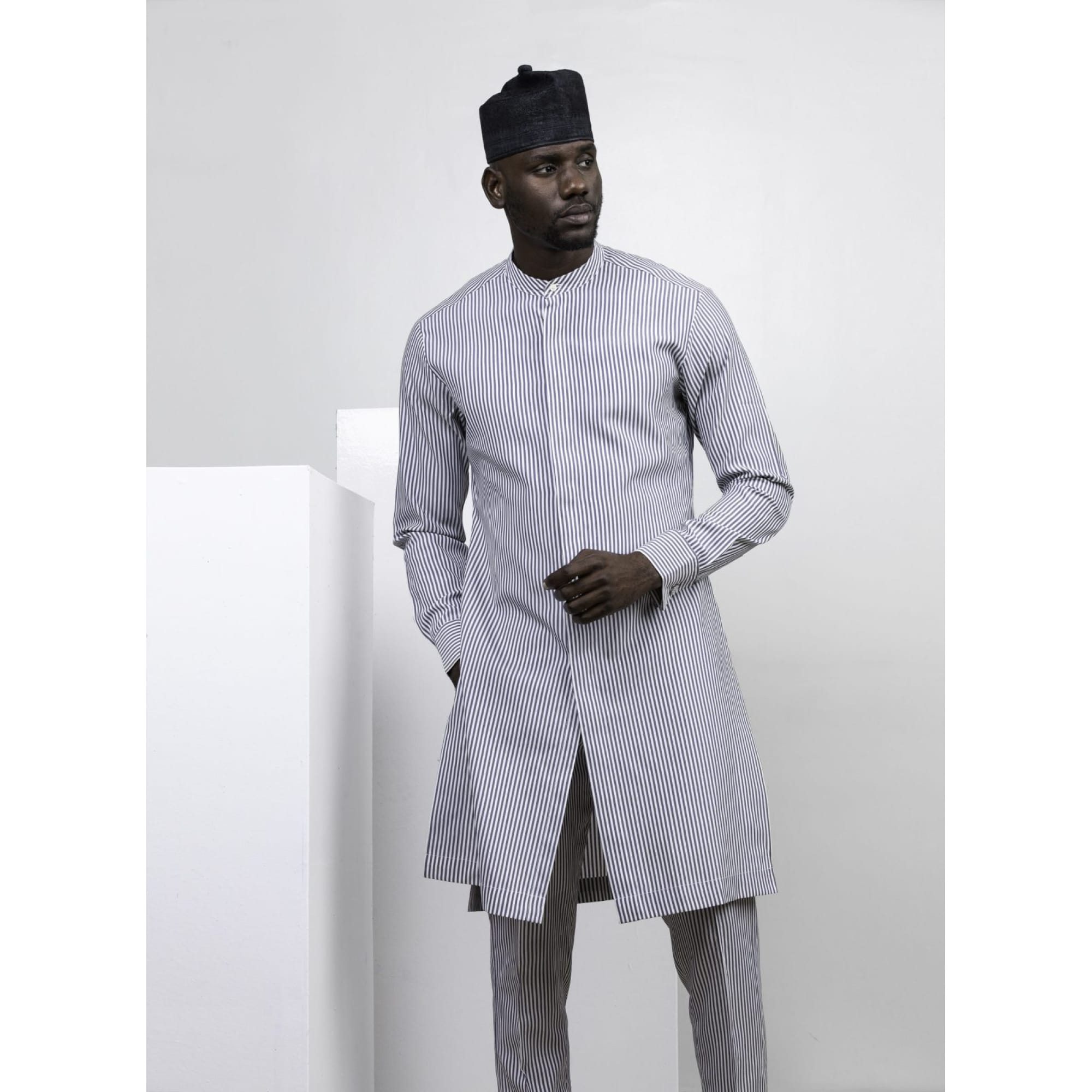 STRIPE KAFTAN SHIRT AND TROUSERS