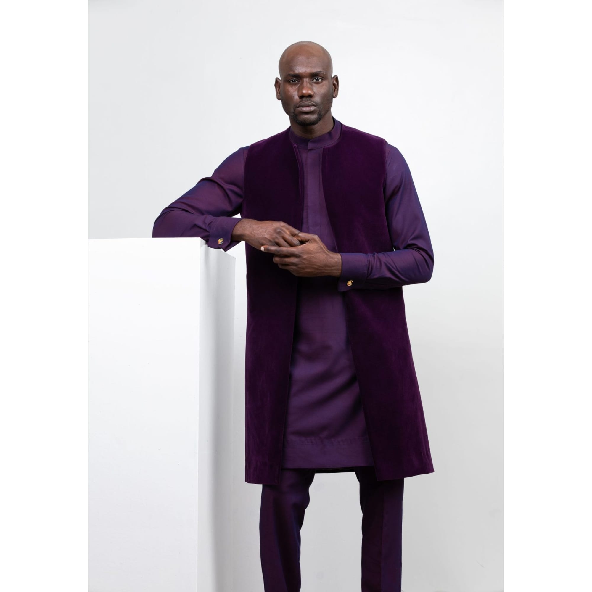 PURPLE KAFTAN WITH VELVET SLEEVELESS KAFTAN JACKET