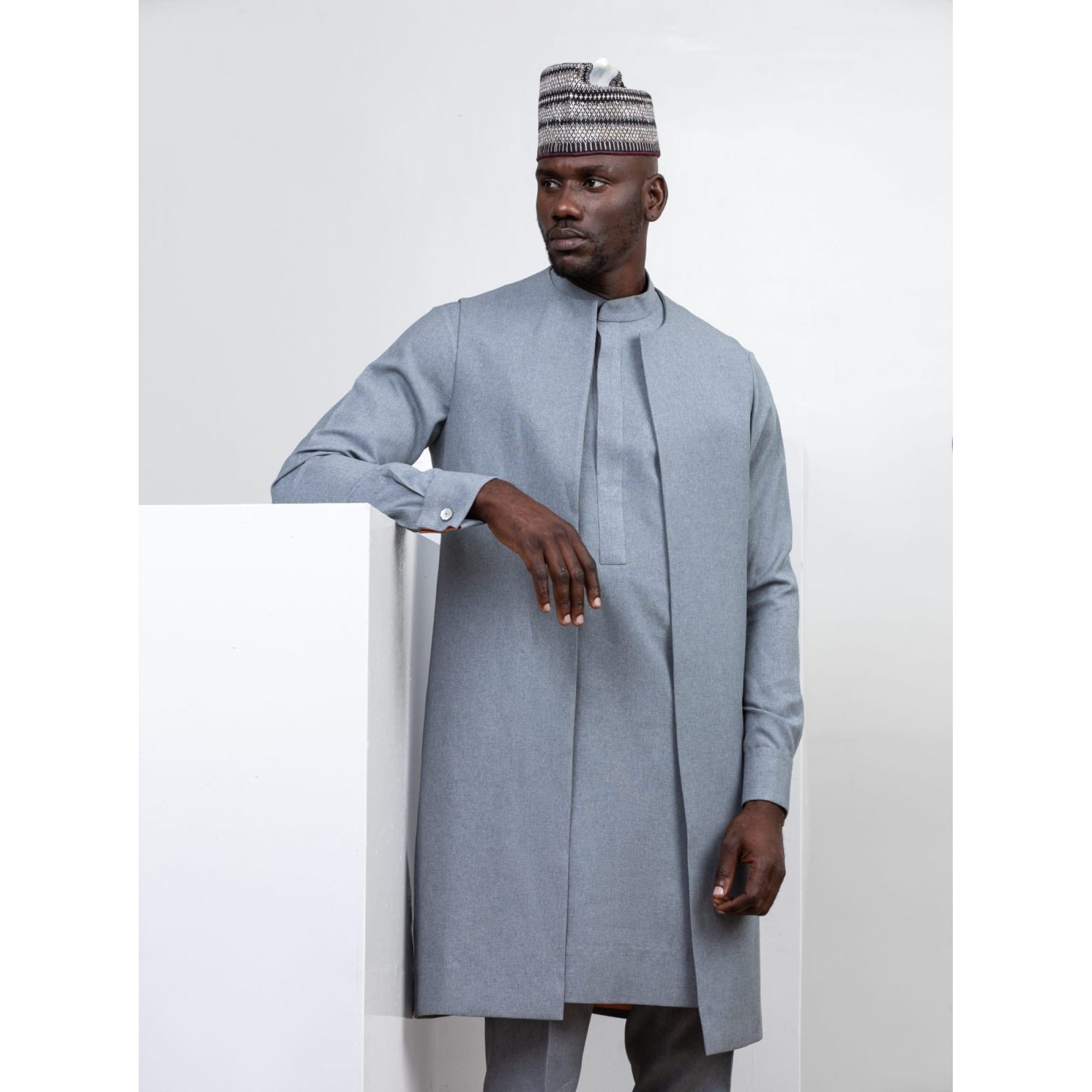 GREY KAFTAN WITH MATCHING GREY SLEEVELESS KAFTAN JACKET