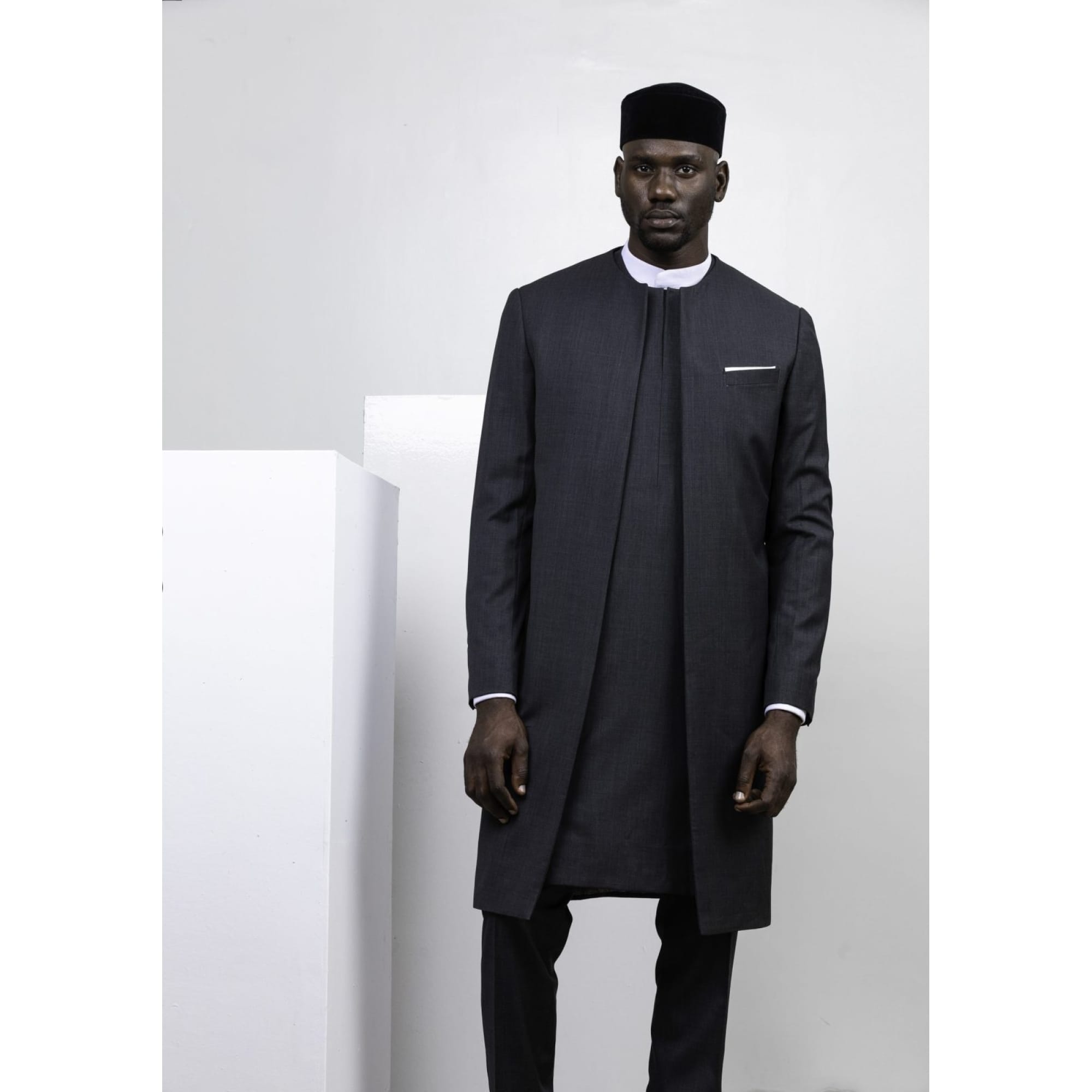 3 PIECE KAFTAN (KAFTAN JACKET) WITH INNER BISHOP COLLAR SHIRT AND CAP