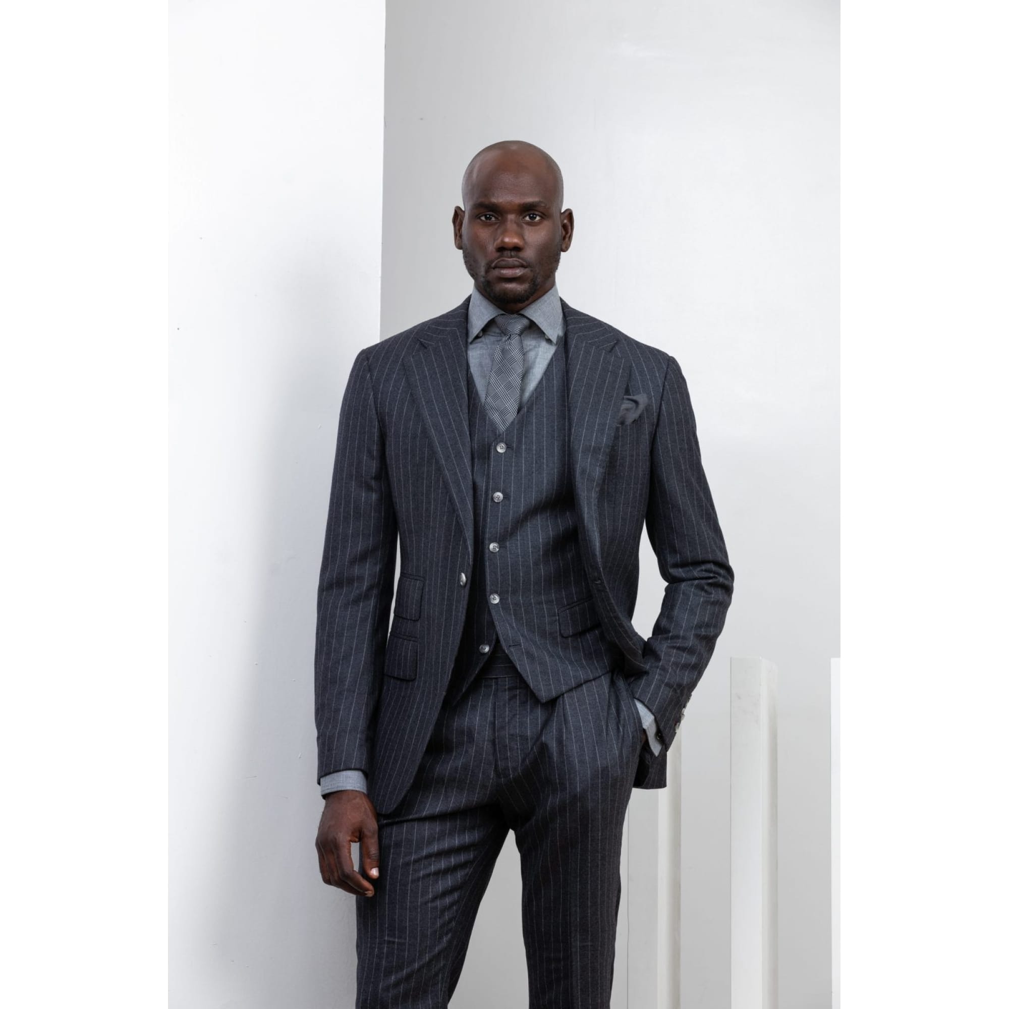 Grey stripe three piece suit