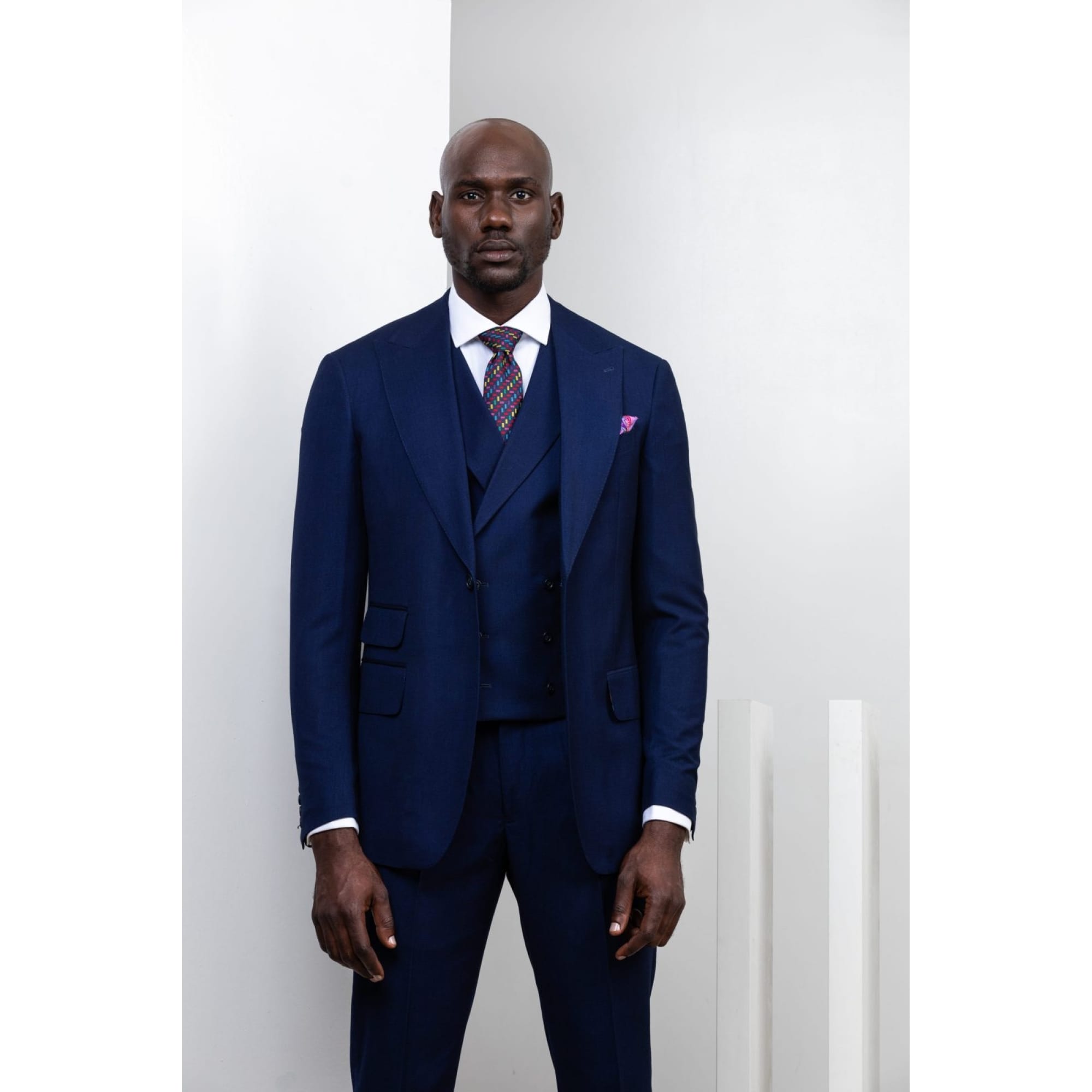 Blue three piece suit