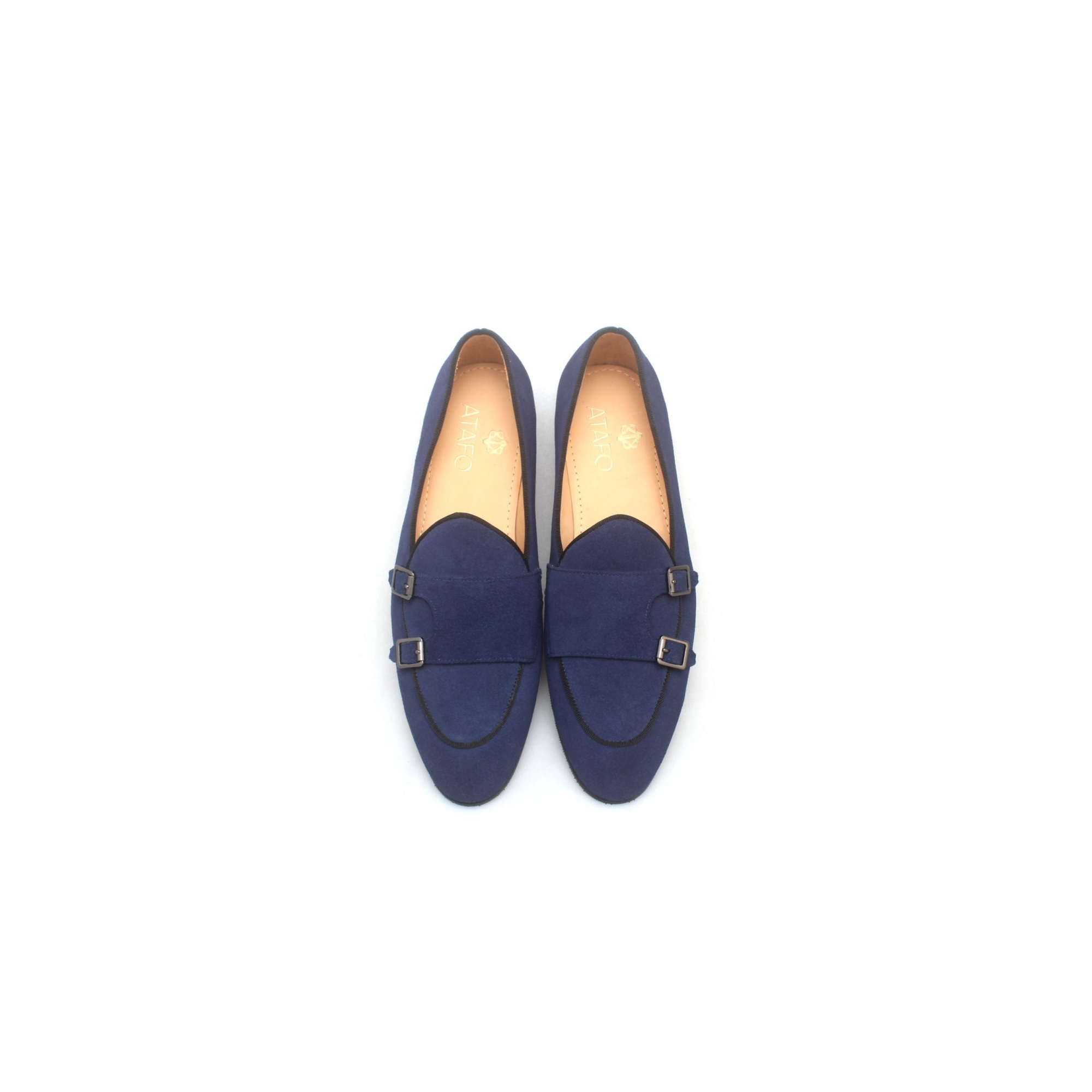 Blue Double-Monk Belgian Loafer Calf Suede