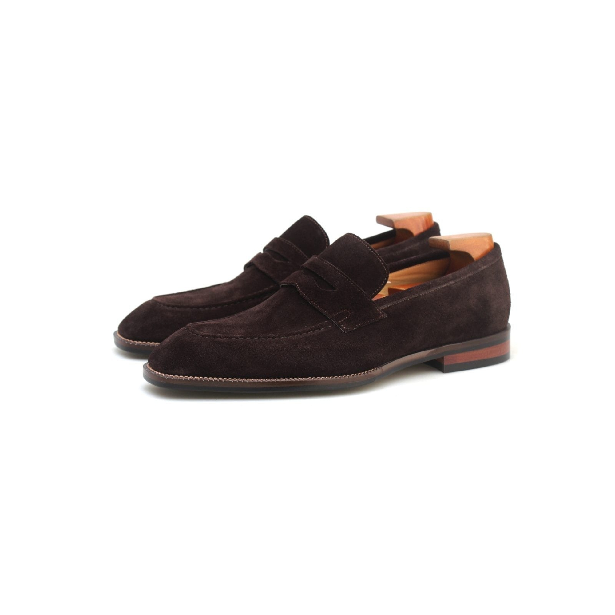 Coffee Brown Square-toed Suede Penny Loafer