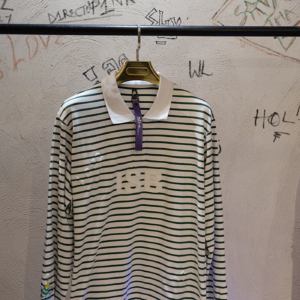 ISB Patch 12 is Love Bee Embossed Longsleeves TShirt Colar Neck Green Stripe